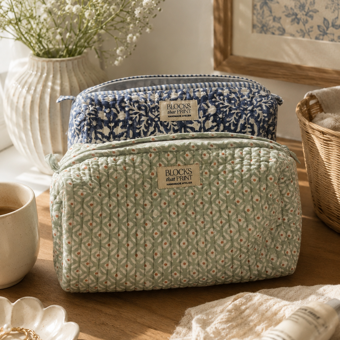 Green Blockprint Pouch