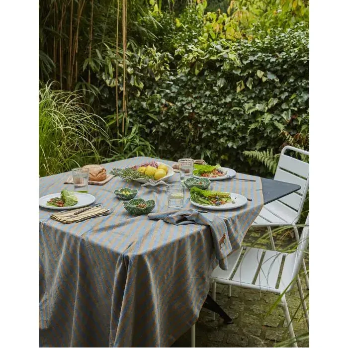 Stripe Blue/Caramel Tablecloth - 63x98"