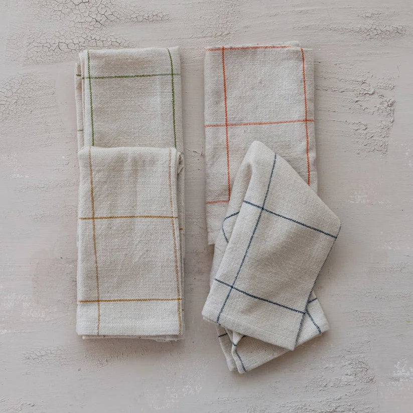 Cotton Napkins with Grid Pattern
