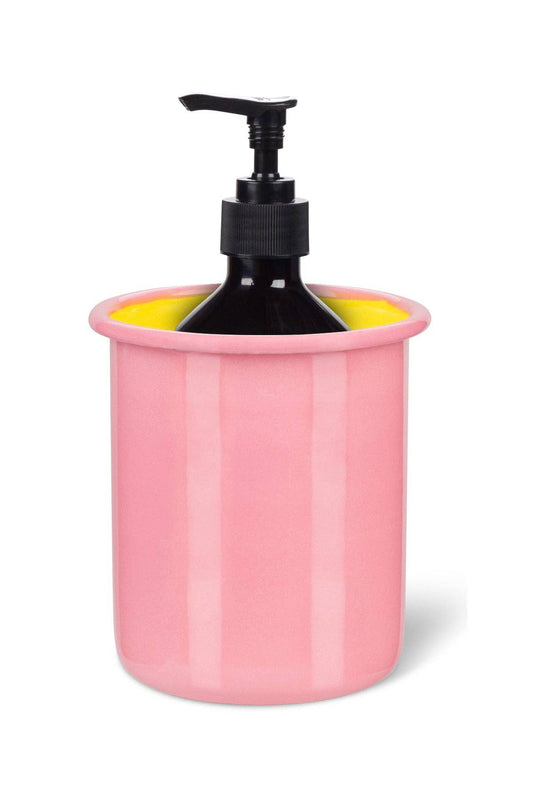 Medium Enamel Utensil Holder in Old Rose / Sulphur Yellow