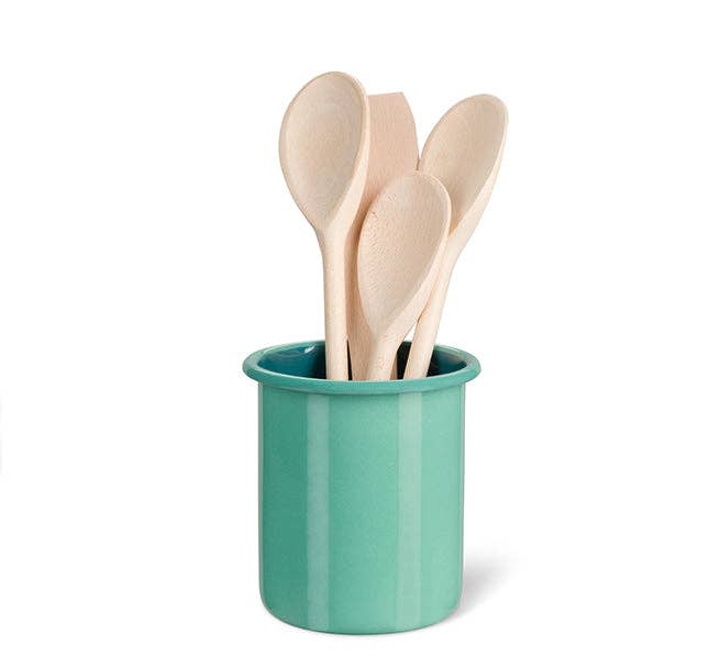 Medium Enamel Utensil Holder in Eau De Nil / Petrol Blue