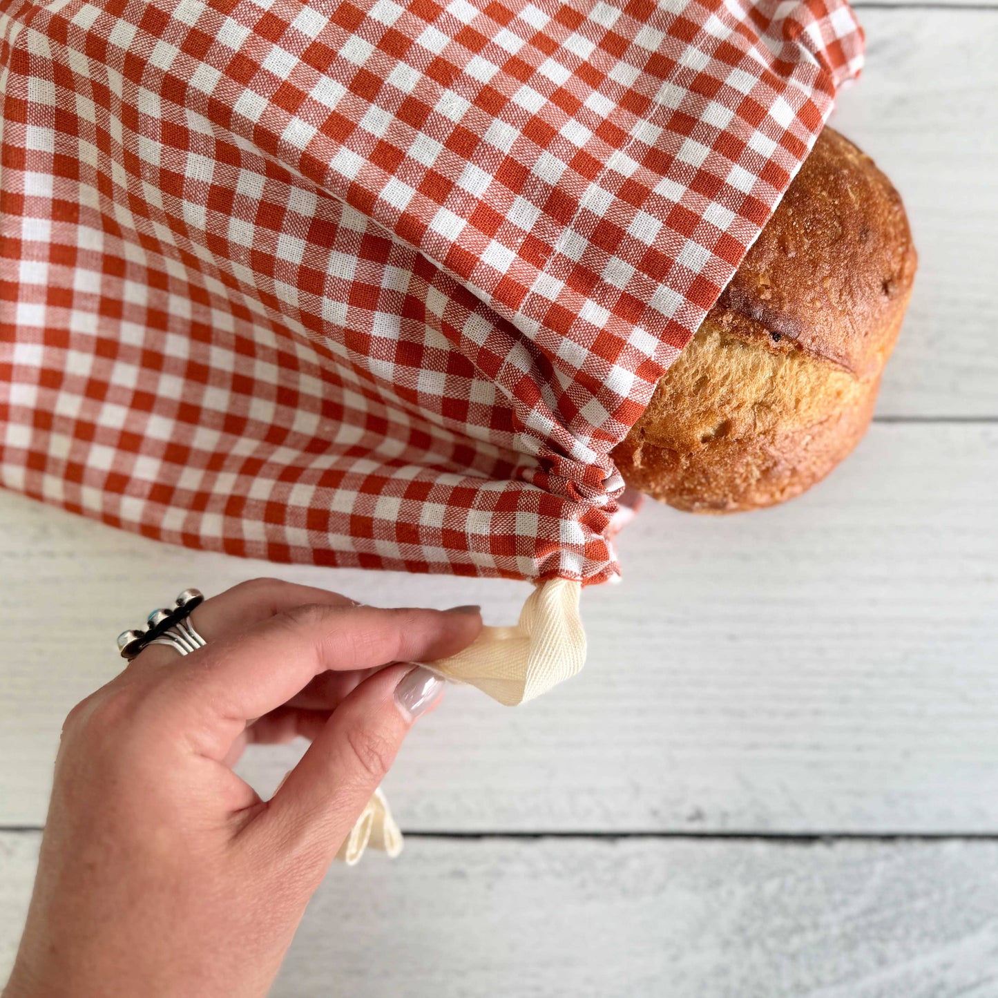 Papaya Check Linen Bread Bags - S/2