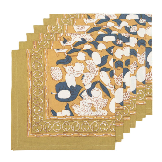 Forest Harvest Mustard & Blue Napkins - S/4