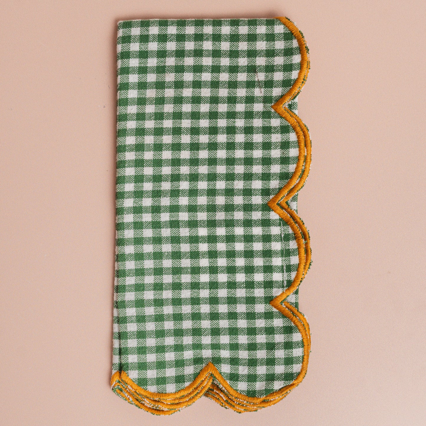 Green Scalloped Napkins with Stitched Edges - S/4