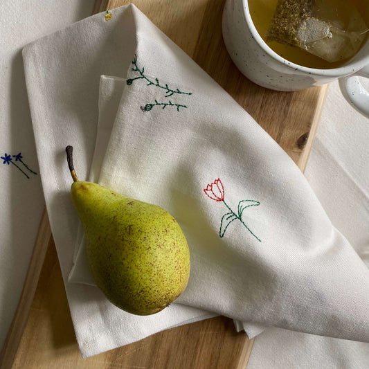 Flower Embroidered Napkins - S/2
