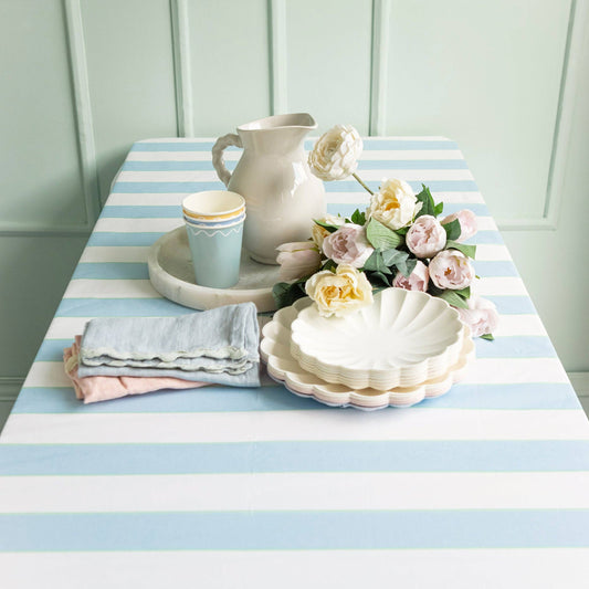Pale Blue Striped Paper Tablecloth