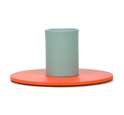 Small Two-Tone Orange Flame & Opaline Green Metal Candleholder