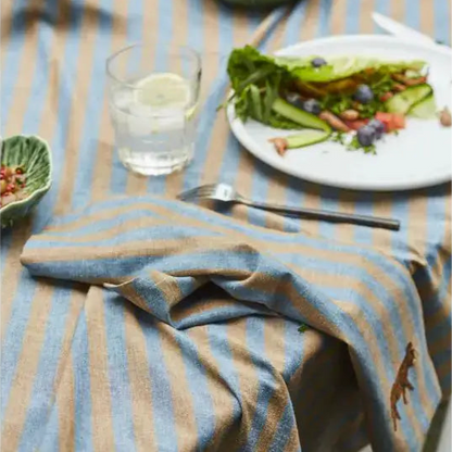 Stripe Blue/Caramel Tablecloth -  63x98"