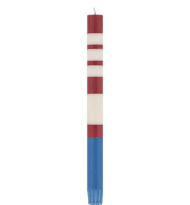 Striped Guardsman Red, Pearl & Royal Blue Eco Dinner Candles, Box of 4