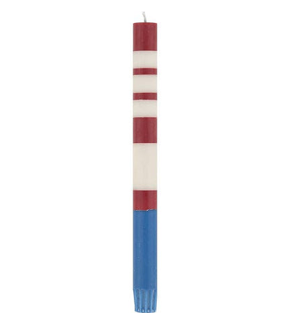 Striped Guardsman Red, Pearl & Royal Blue Eco Dinner Candles, Box of 4