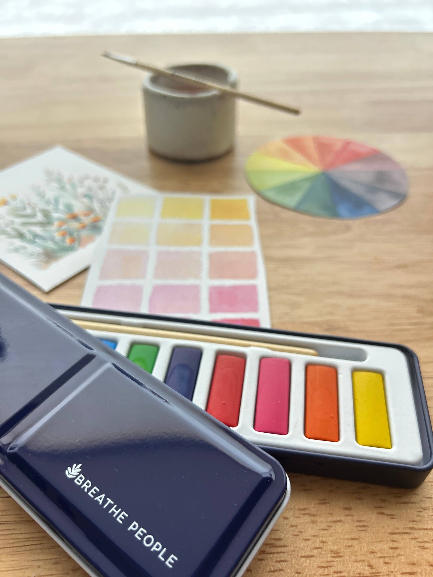 Watercolor Set + Wood Paintbrush