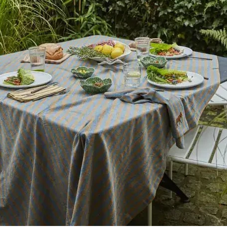 Stripe Blue/Caramel Tablecloth -  63x98"