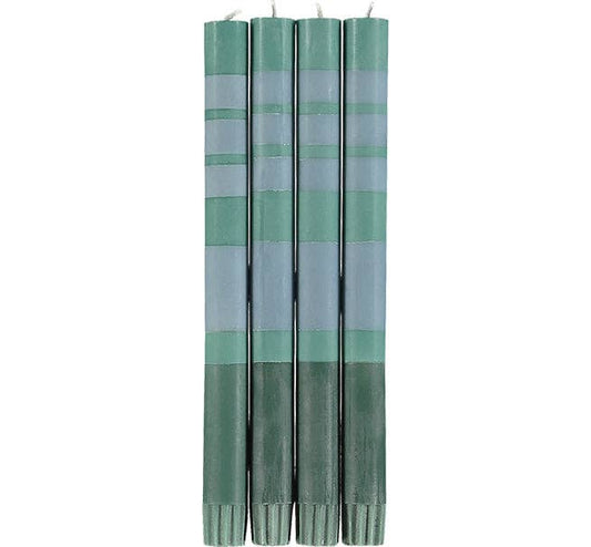 Striped Beryl Green, Bokhara & Moonstone Eco Dinner Candles, Box of 4