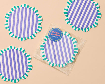 Capri Stripe Vellum Coasters:  Teal/Purple