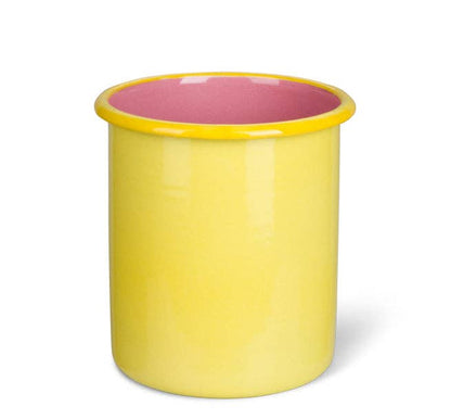 Large Enamel Utensil Holder in Sulphur Yellow / Old Rose