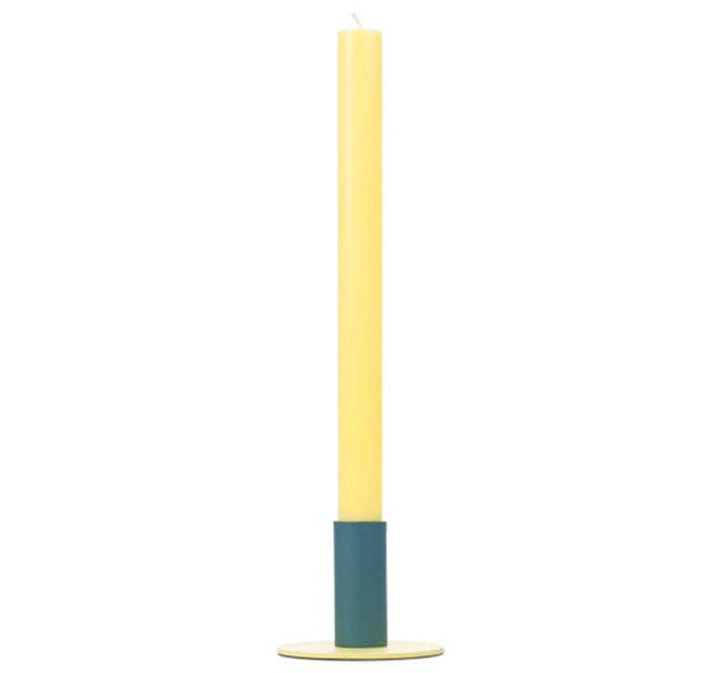 Tall Two-Tone Petrol Blue & Jasmine Metal Candleholder