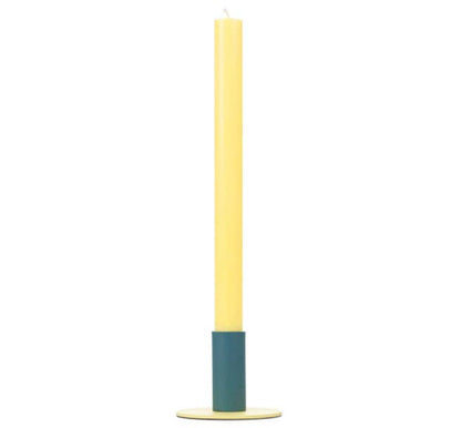 Tall Two-Tone Petrol Blue & Jasmine Metal Candleholder