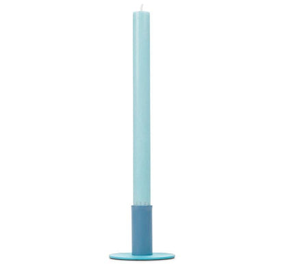 Tall Two-Tone Pompadour & Powder Blue Metal Candleholder