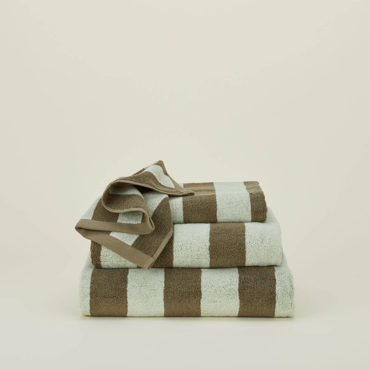 Striped Terry Hand Towel - Olive/Sage