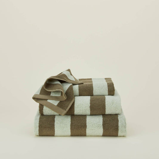 Striped Terry Hand Towel - Olive/Sage