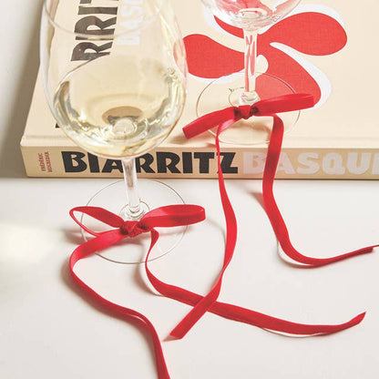 Red Velvet Bow Wine Charm - S/6