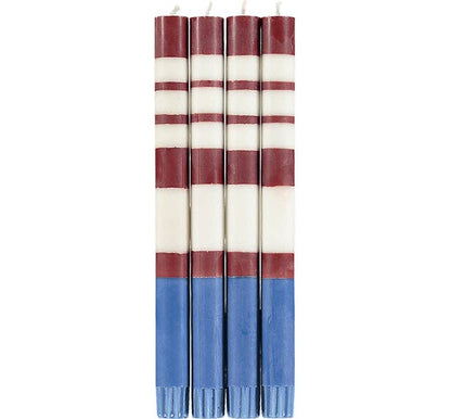 Striped Guardsman Red, Pearl & Royal Blue Eco Dinner Candles, Box of 4