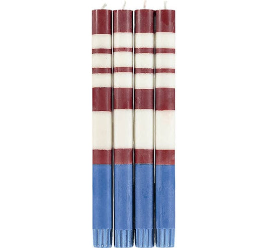Striped Guardsman Red, Pearl & Royal Blue Eco Dinner Candles, Box of 4
