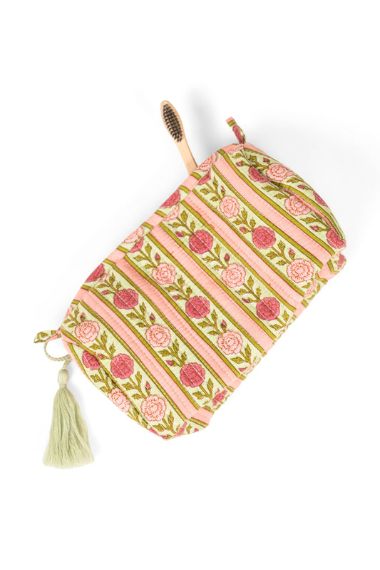 Pink Floral Stripes Makeup Bag