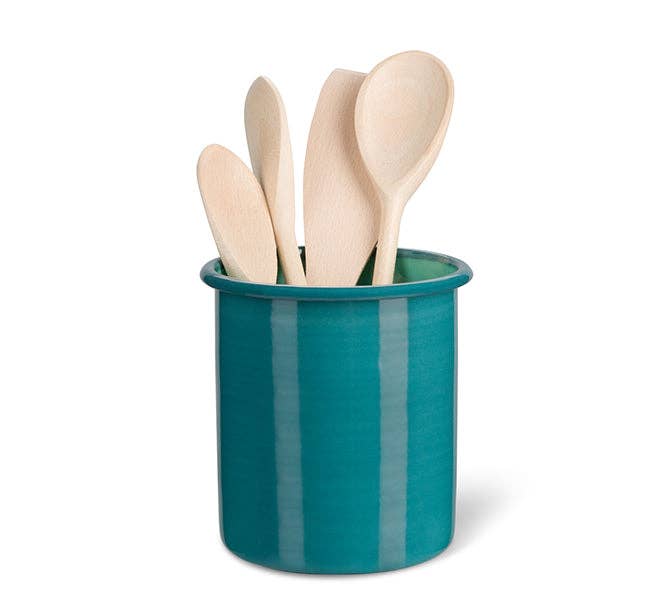 Large Enamel Utensil Holder Petrol Blue/ Eau De Nil