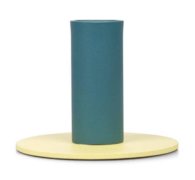 Tall Two-Tone Petrol Blue & Jasmine Metal Candleholder