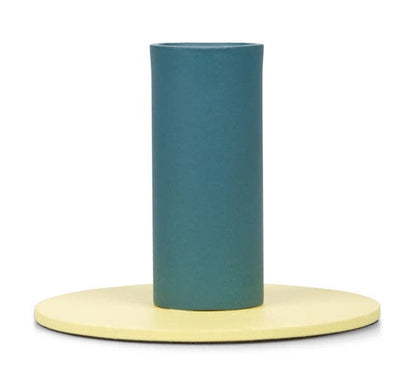 Tall Two-Tone Petrol Blue & Jasmine Metal Candleholder