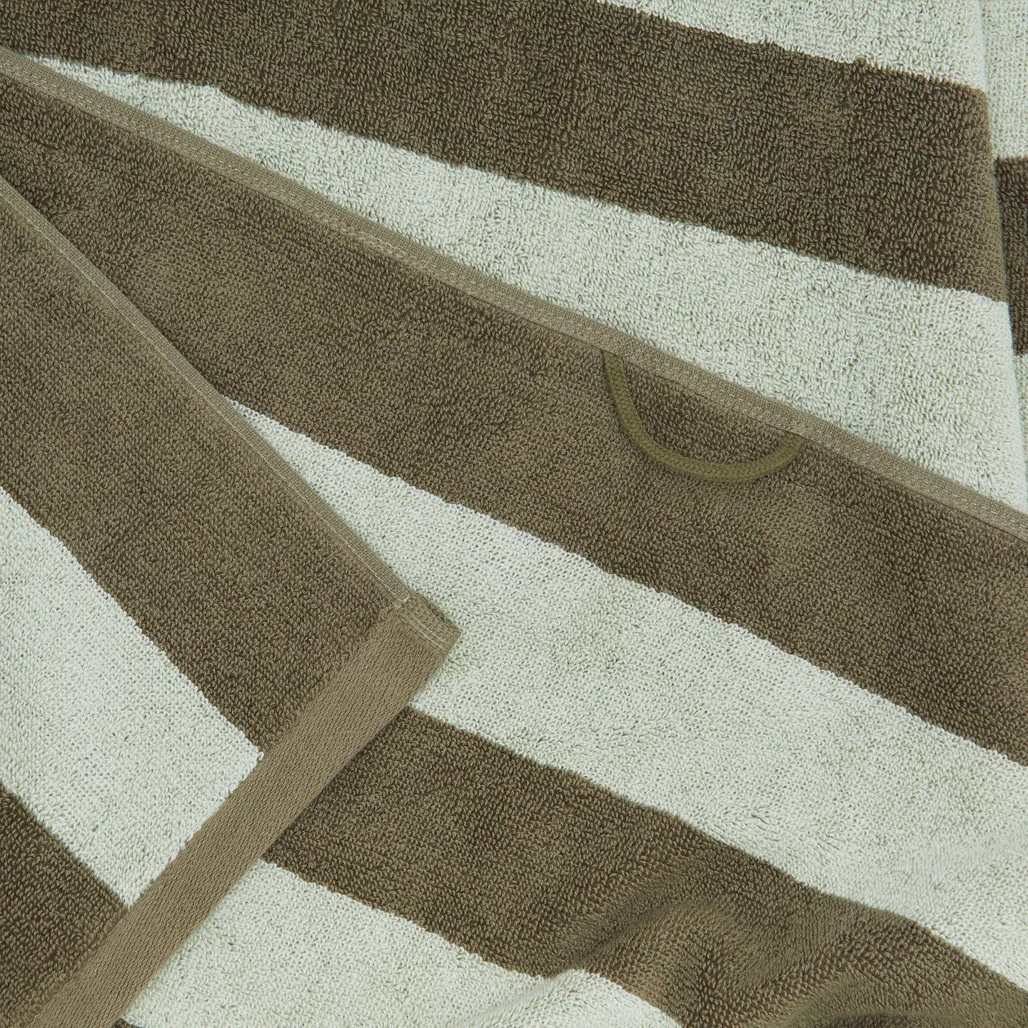 Striped Terry Hand Towel - Olive/Sage