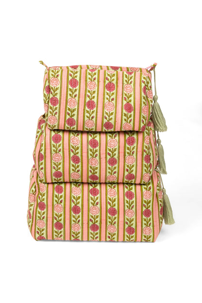 Pink Floral Stripes Makeup Bag