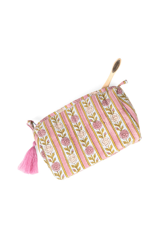 Purple Floral Stripes Makeup Bag