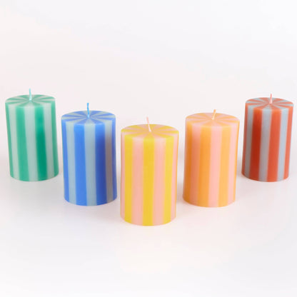 Bright Striped Pillar Candles