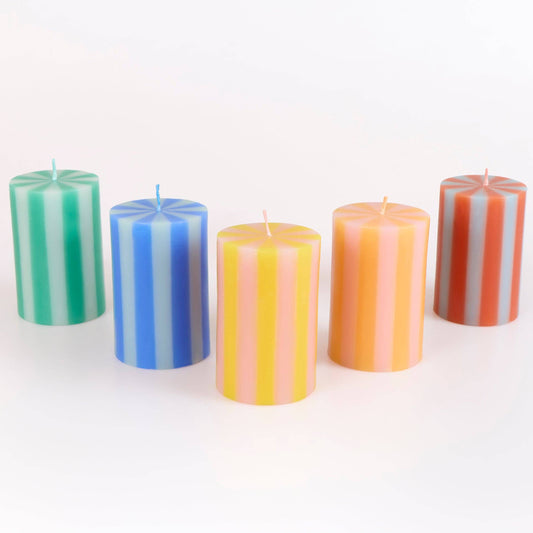 Bright Striped Pillar Candles