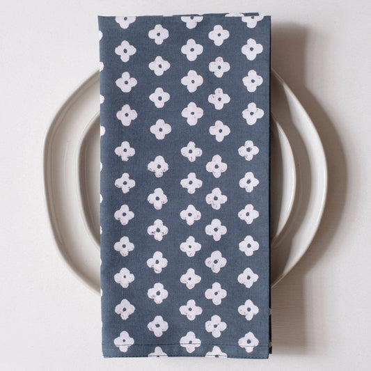 Suki Dark Sea Block Printed Napkins - S/4