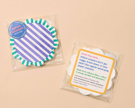 Capri Stripe Vellum Coasters:  Teal/Purple