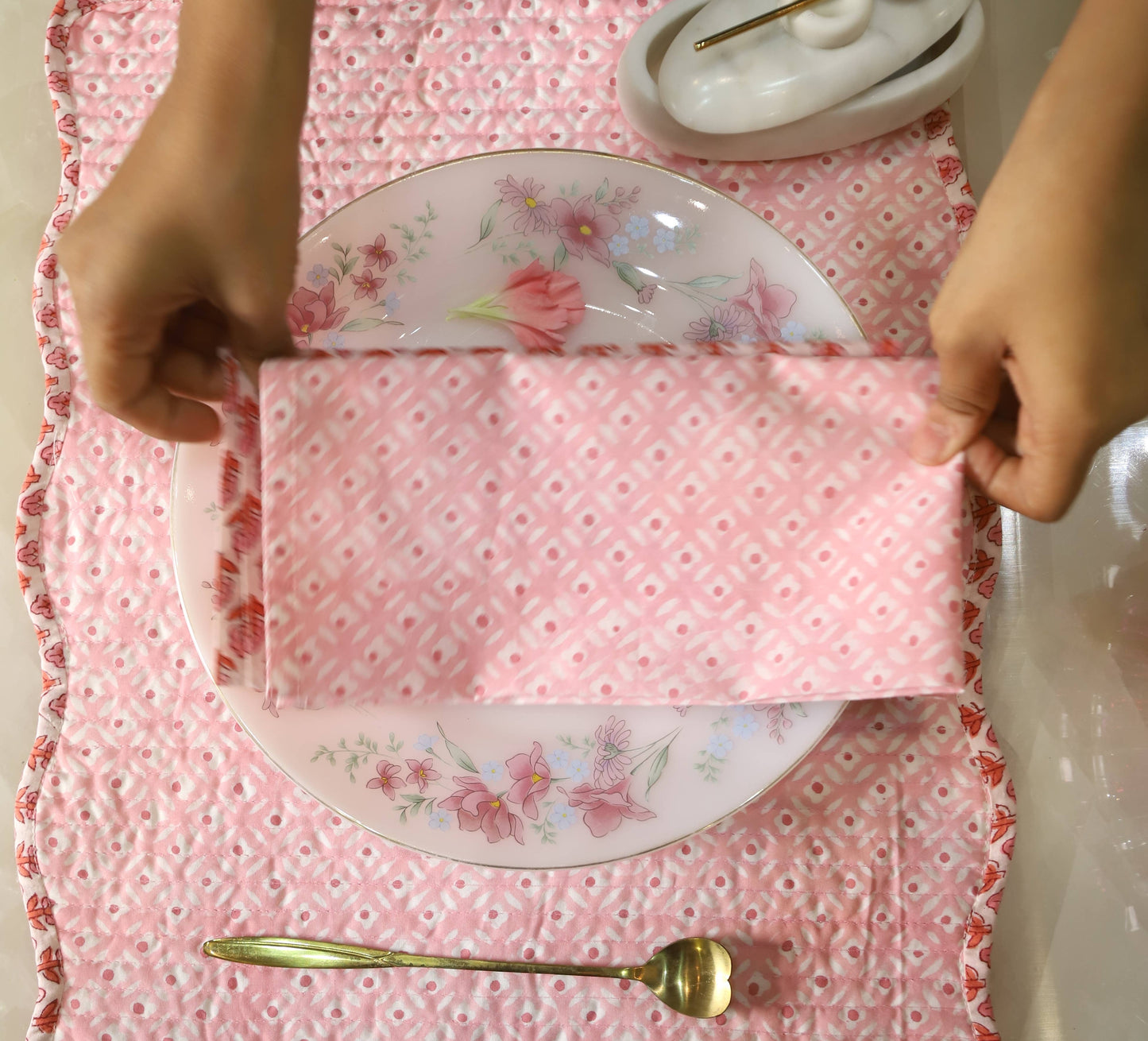 Pink Quilted Reversible Place Mat - S/2