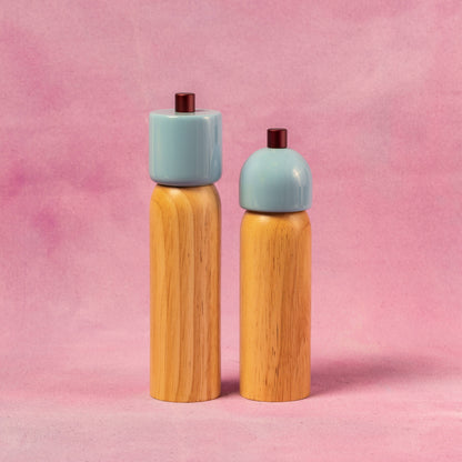 Salt & Pepper Grinder Set - Light Blue & Burgundy