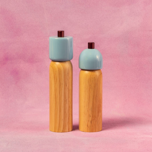 Salt & Pepper Grinder Set - Light Blue & Burgundy