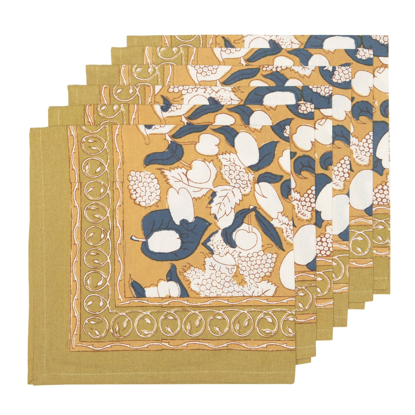 Forest Harvest Mustard & Blue Napkins - S/4