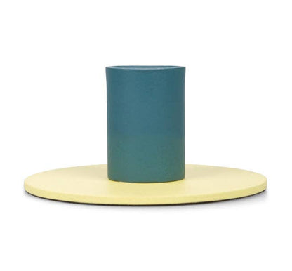 Small Two-Tone Jasmine & Petrol Blue Metal Candleholder