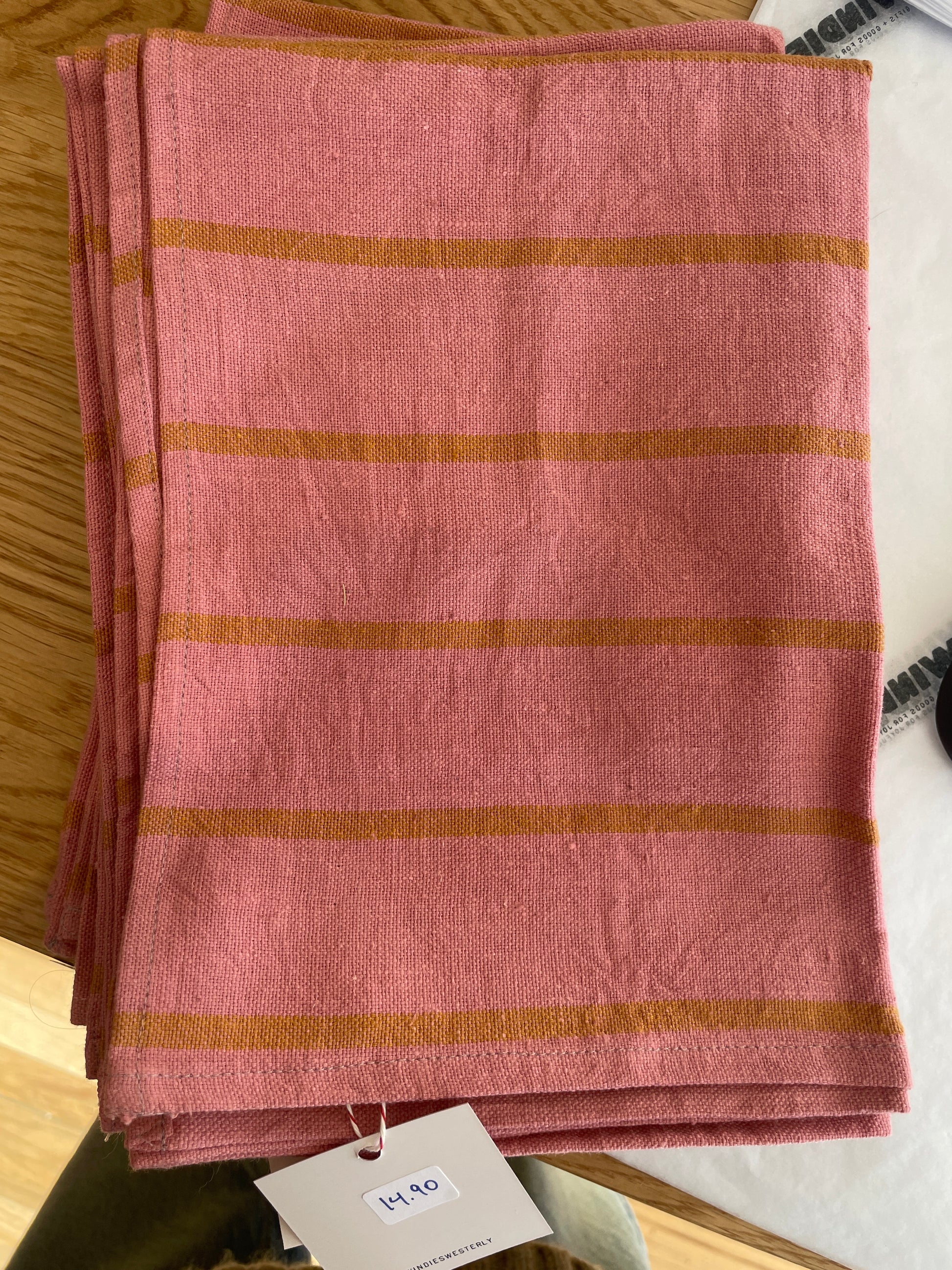 Struiped linen Dish Towel pink yellow