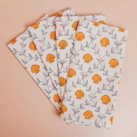 Seashell Blockprint Napkins, Set of 4