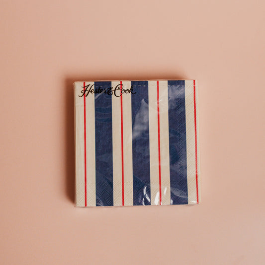 Navy & Red Awning Stripe Paper Napkin
