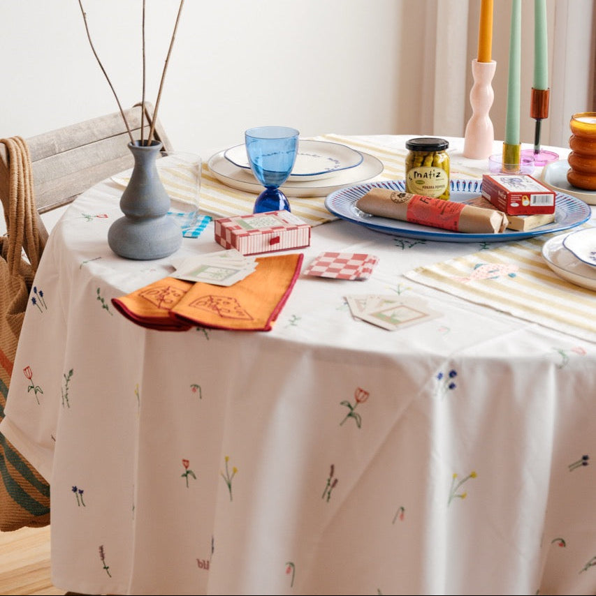Flower Embroidered Tablecloth - 63" Round