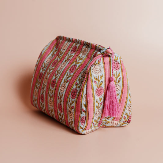 Purple Floral Stripes Makeup Bag