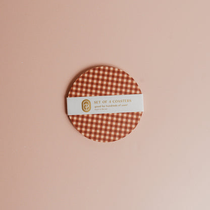 Tan Gingham Coasters