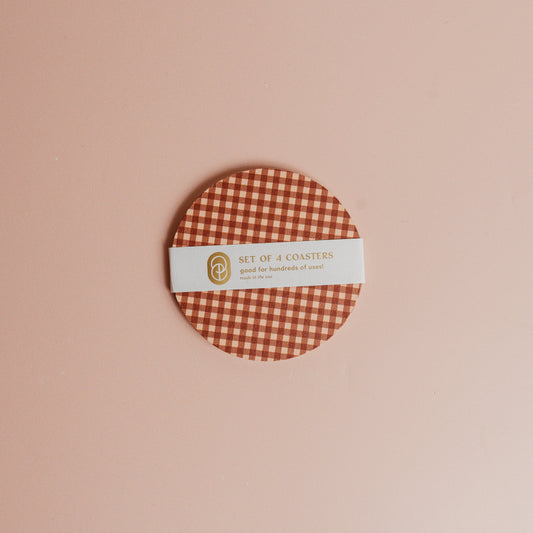 Tan Gingham Coasters